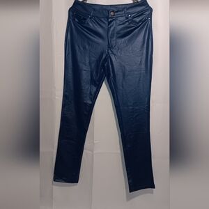 Women’s Navy Faux-Leather Skinny Pants